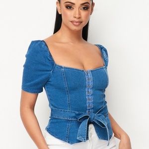 Denim Mini Peplum Bustier Hook Top